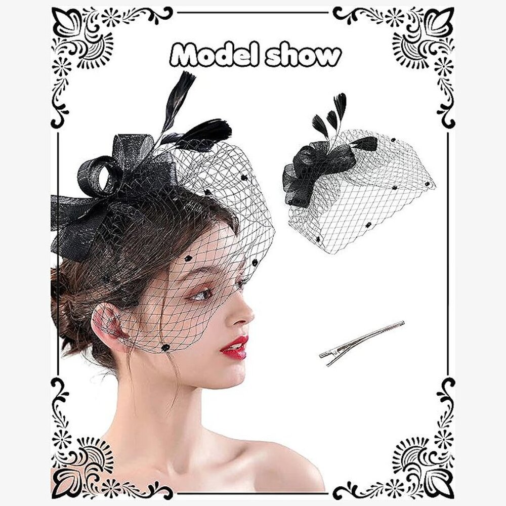 Mesh Feather Fascinators Hat Tea Party-black - Picture 5 of 6